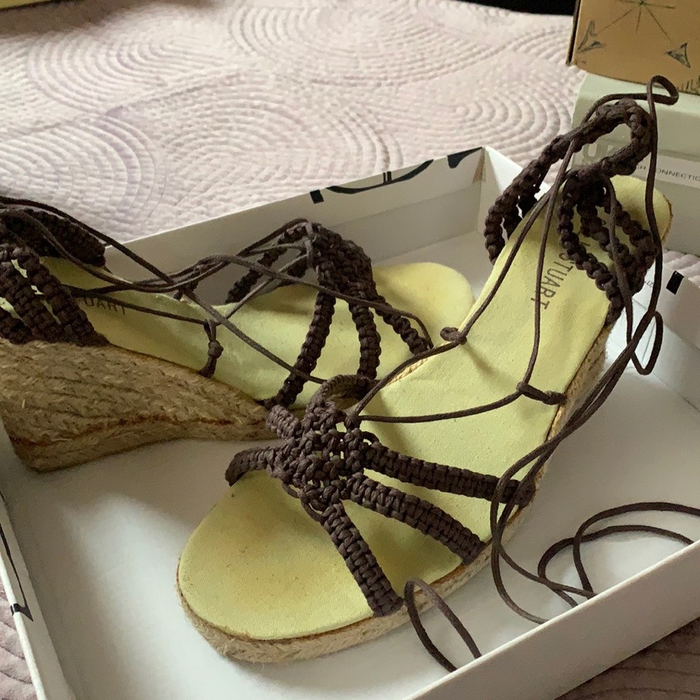 Brown lace up wedges